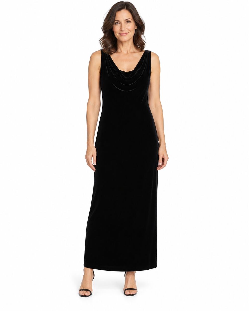 French Connection Black Velvet Cowl Neck Maxi Dress M 40 Bust